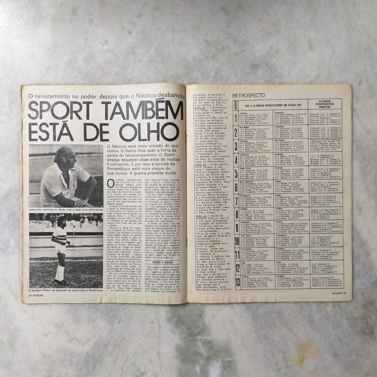 | Casa do Colecionador Placar Nº 0251 (Sem pôster Central, Pôster interno Geraldo do Botafogo Aritlheiro Paulista 74 + Bibi do Nacional - Artilheiro do Campenato Amazonense) 17 de Janeiro de 1975 (Revista)