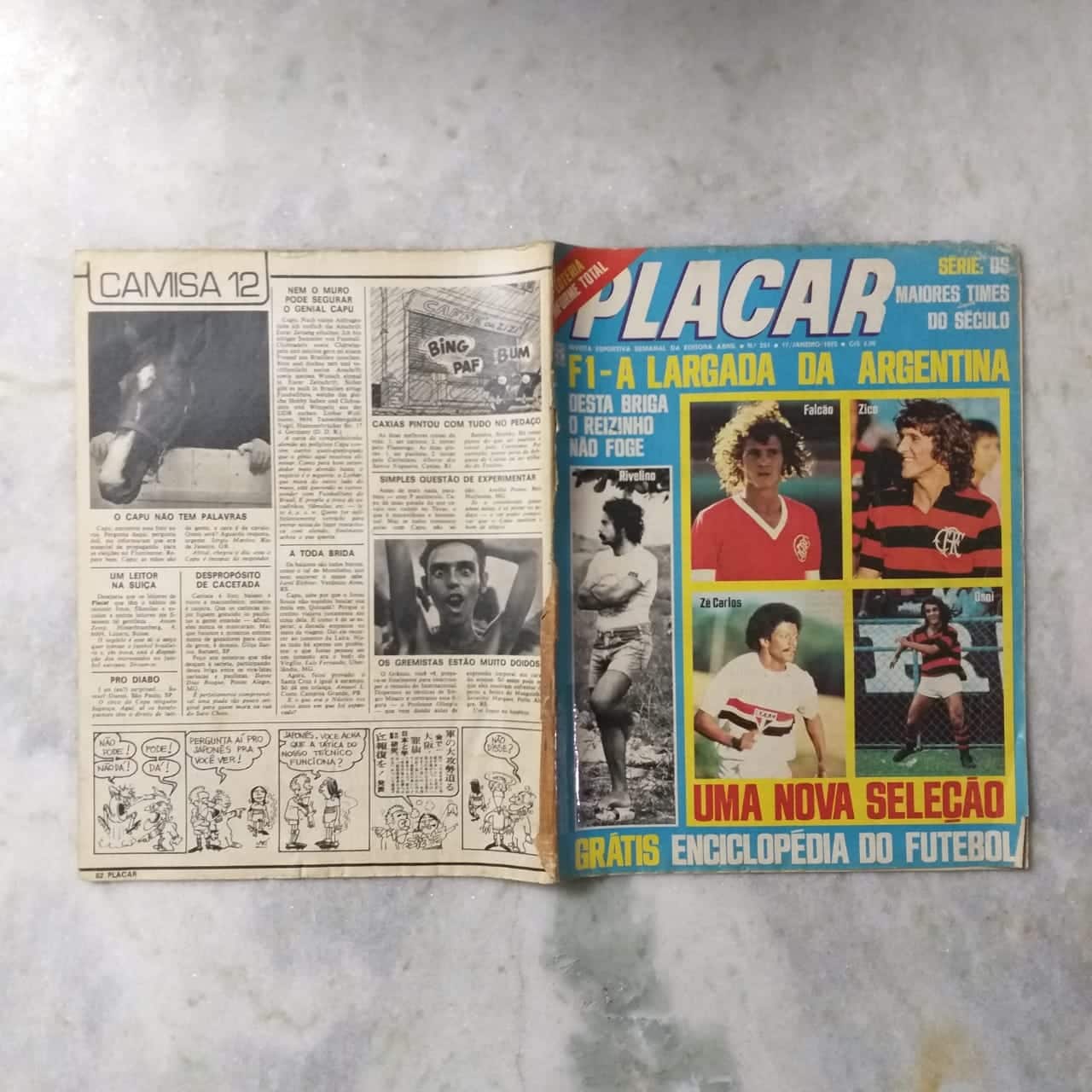 | Casa do Colecionador Placar Nº 0251 (Sem pôster Central, Pôster interno Geraldo do Botafogo Aritlheiro Paulista 74 + Bibi do Nacional - Artilheiro do Campenato Amazonense) 17 de Janeiro de 1975 (Revista)
