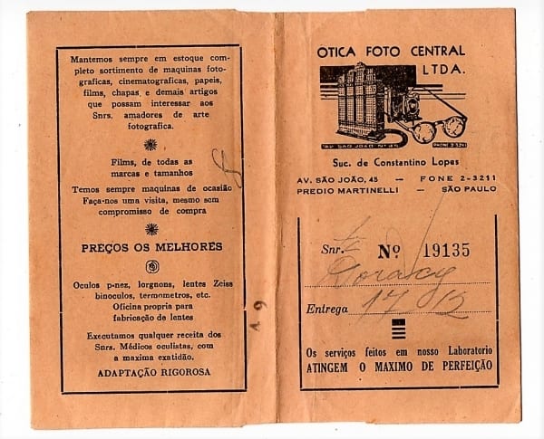 | Casa do Colecionador Porta Negativos Fotograficos Otica Foto Central Ltda - Predio Martinelli - Anos 30