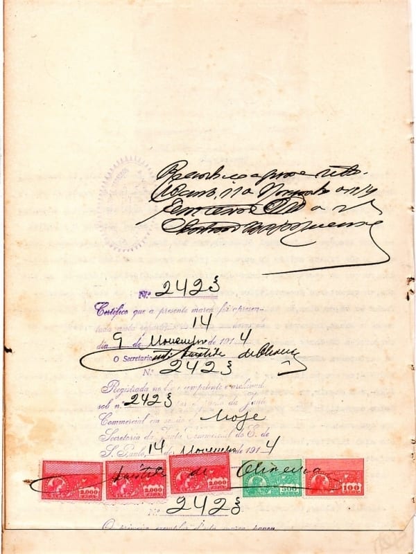 | Casa do Colecionador Raro Documento Registro De Marca Calmelio Caldas Xarope Peitoril Farmacia 1914
