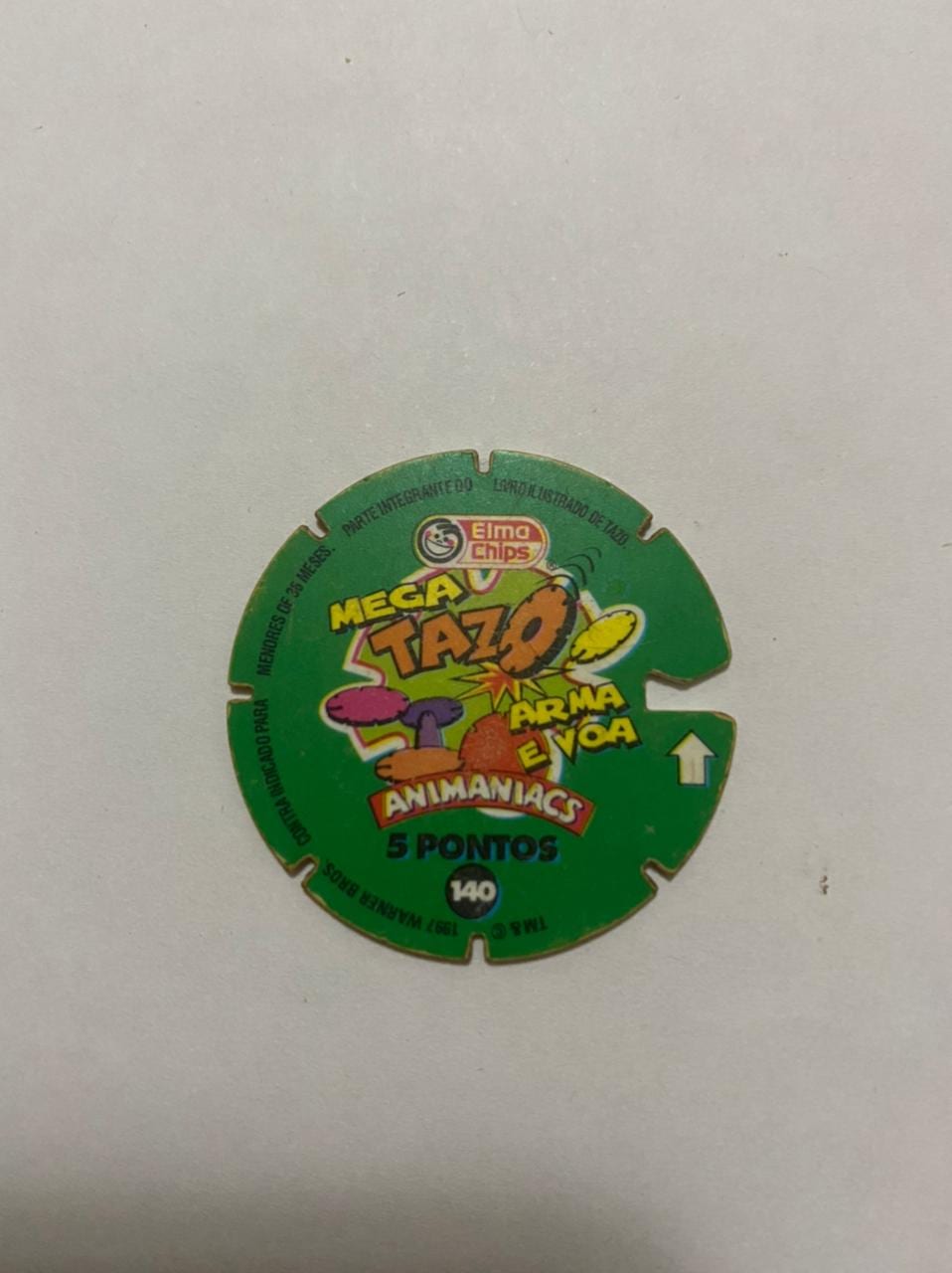 | Casa do Colecionador Tazo Nº 140 - Mega Tazo Arma e Voa - Animaniacs (Elma Chips) 1997