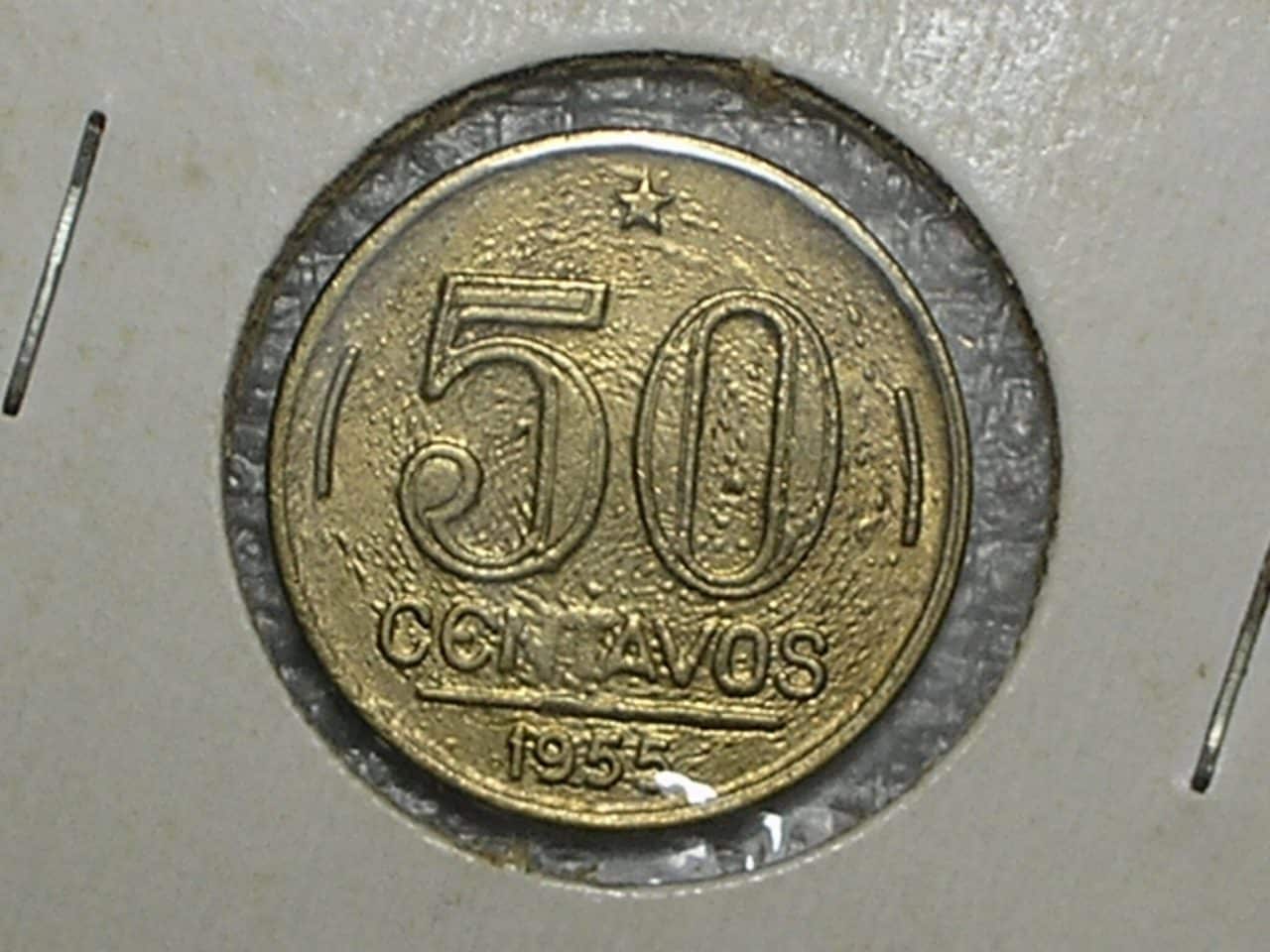 | Casa do Colecionador Anverso todo bolhado - 50 Centavos - 1955 / Flor de cunho