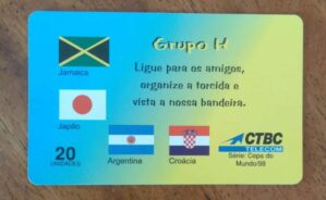Cartão Telefone CTBC Copa do mundo 98 / Grupo H.