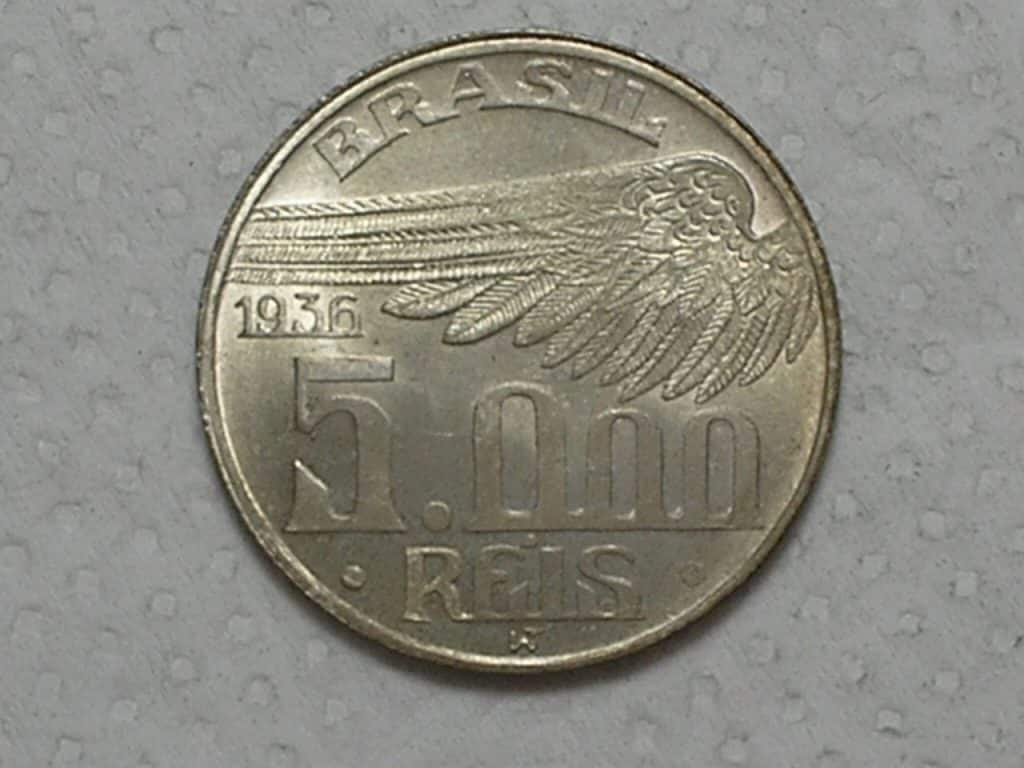 | Casa do Colecionador Flor de Cunho) 5.000 Réis - 1936 / Santos Dumont / Prata / / m120.5