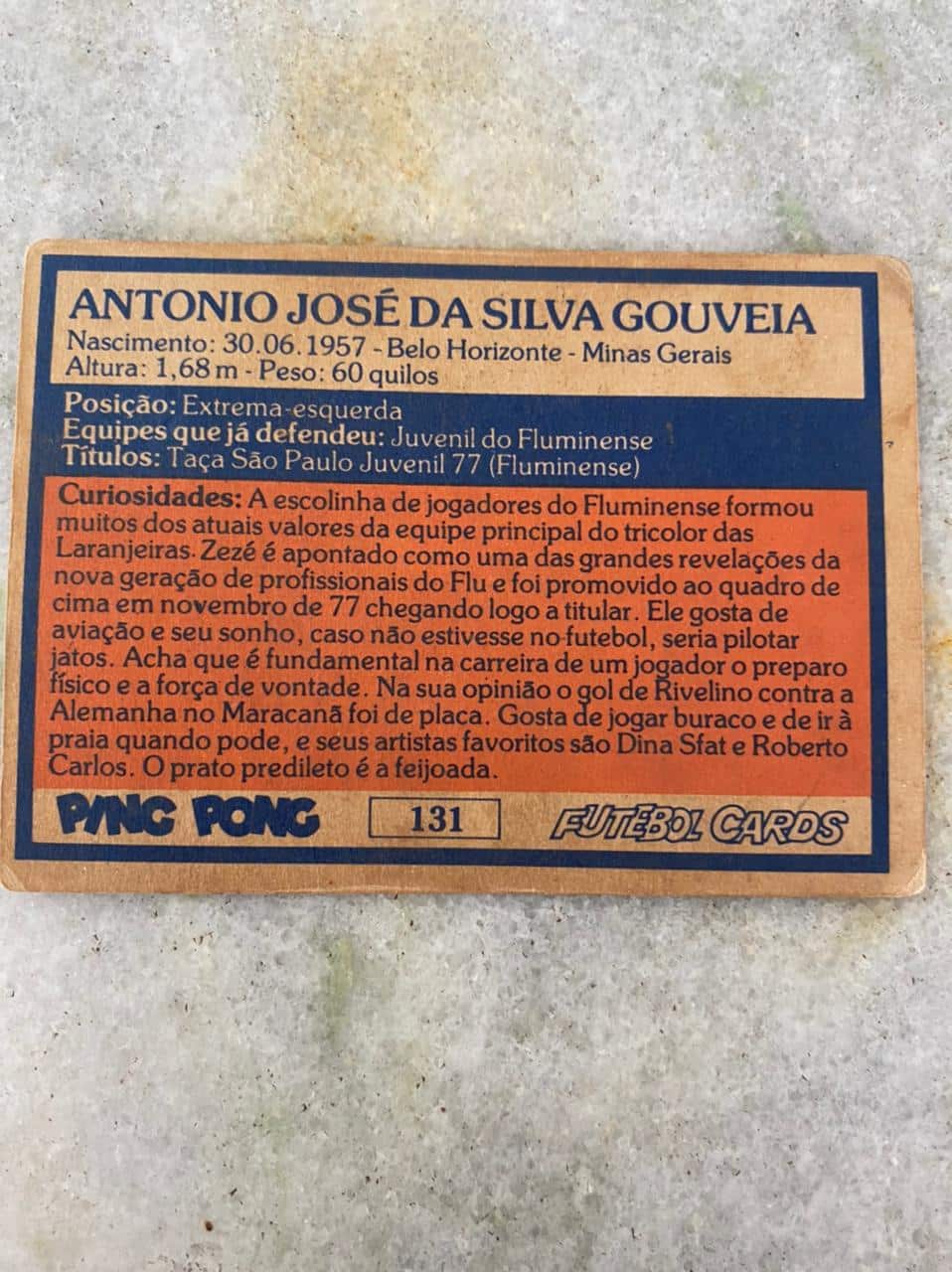 | Casa do Colecionador Ping Pong Futebol Cards N° 131 - Zezé - Fluminense