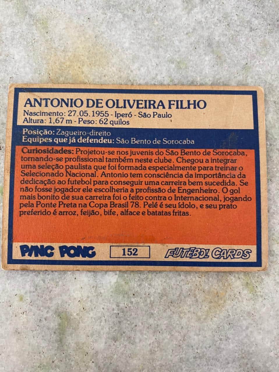 | Casa do Colecionador Ping Pong Futebol Cards N° 152 - Toninho - Ponte Preta