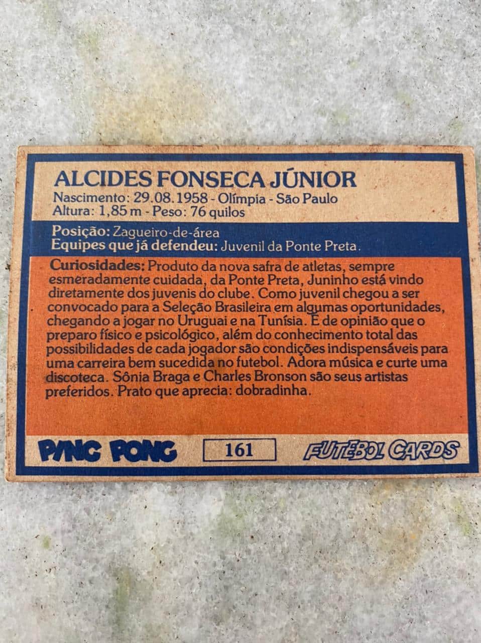 | Casa do Colecionador Ping Pong Futebol Cards N° 161 - Juninho - Ponte Preta