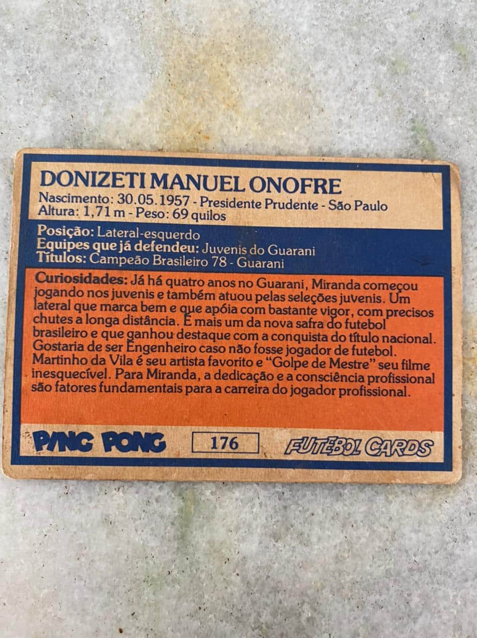 | Casa do Colecionador Ping Pong Futebol Cards N° 176 - Miranda - Guarani