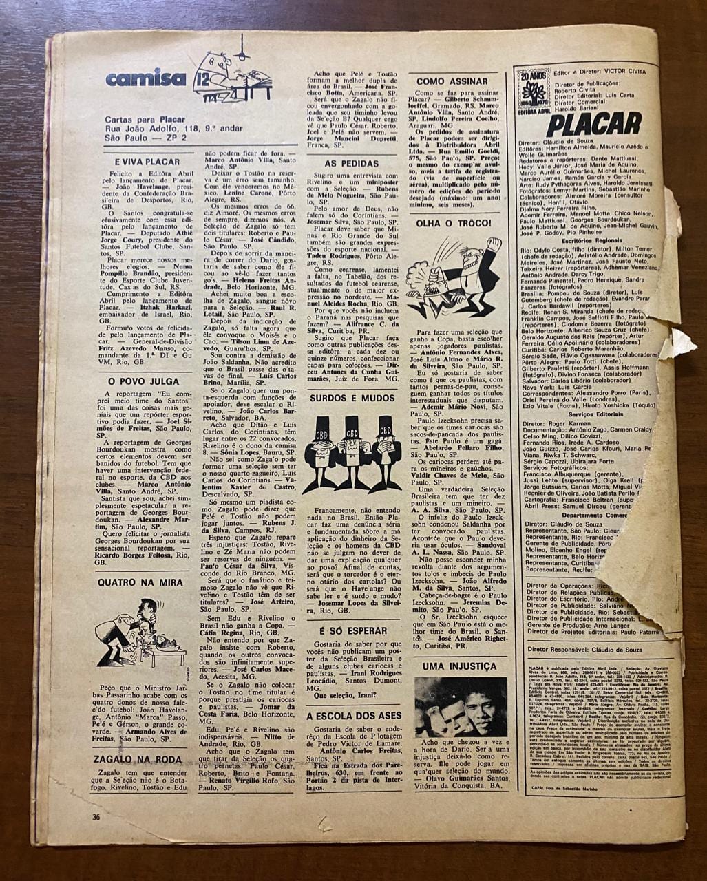 | Casa do Colecionador Revista Placar N 6 - Abril de 1970