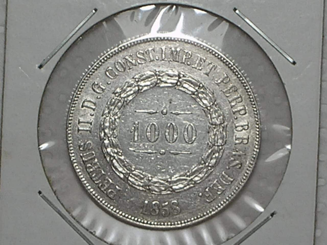 | Casa do Colecionador 1.000 Réis - 1858 / Império de Petrus 2º - Prata / Soberba / m200..1