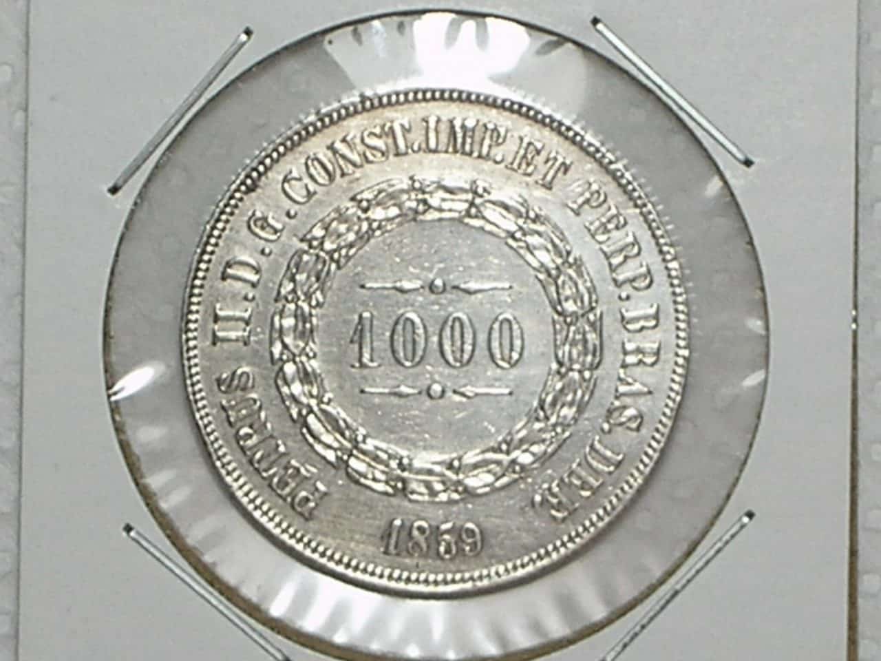 | Casa do Colecionador 1.000 Réis - 1859 / Império de Petrus 2º - Prata / Soberba / m200.3