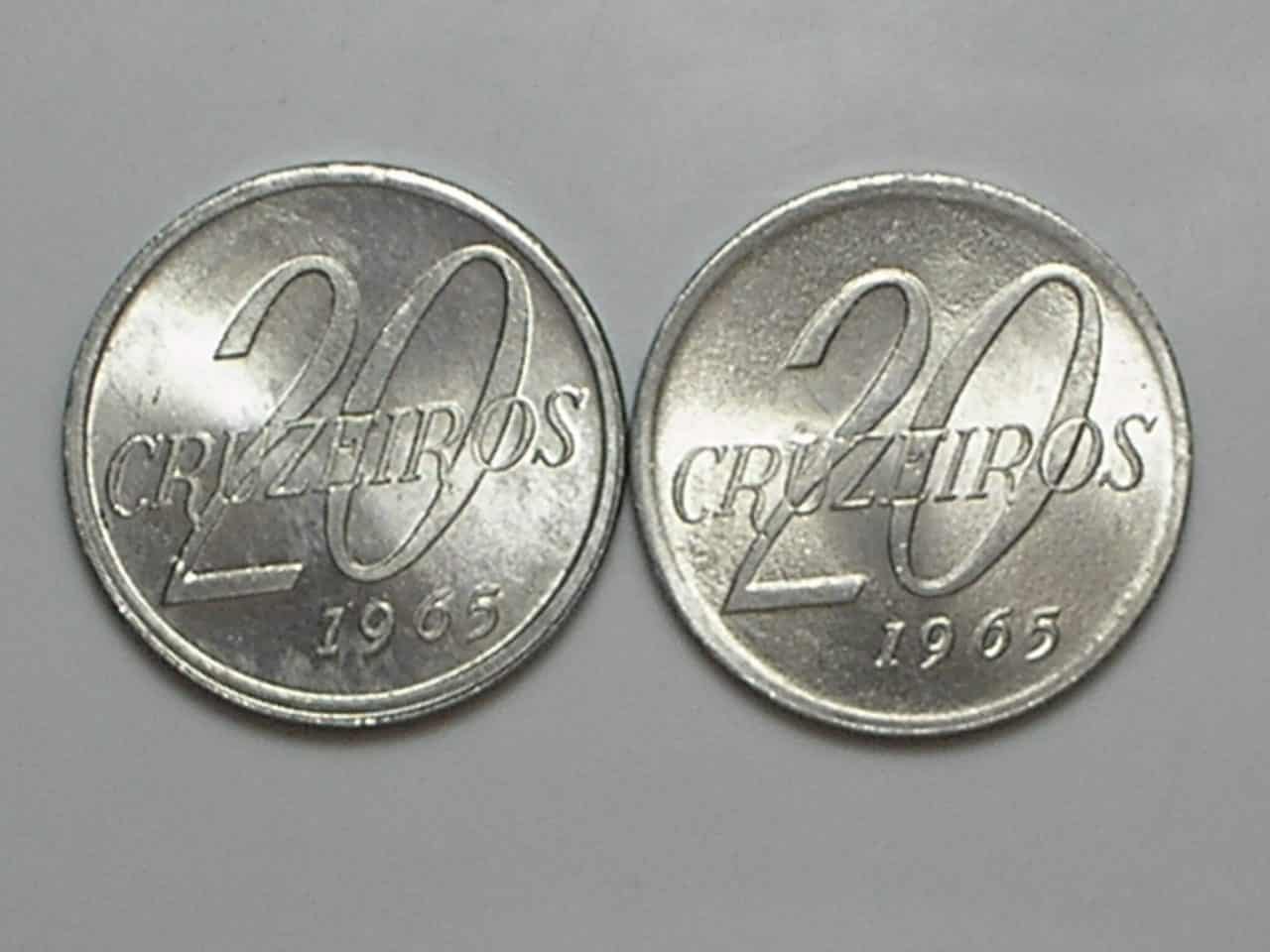 2 moedas de 20 Cruzeiros - 1965 / Brilhante Flor de cunho