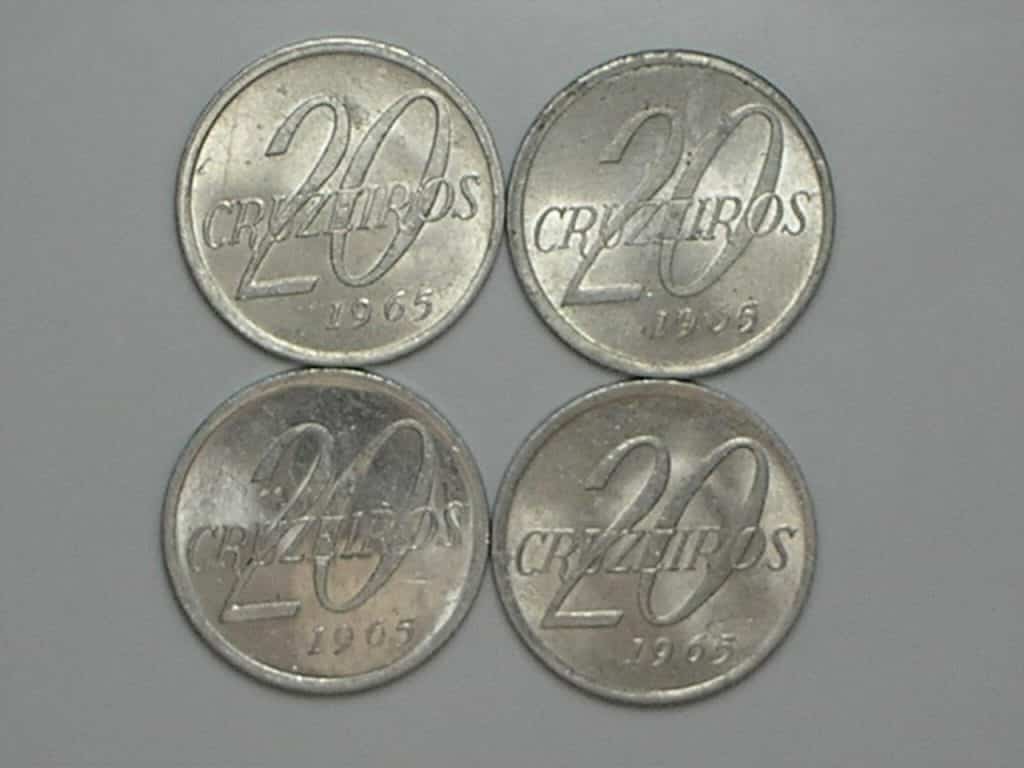 4 moedas de 20 Cruzeiros - 1965 / Flor de cunho