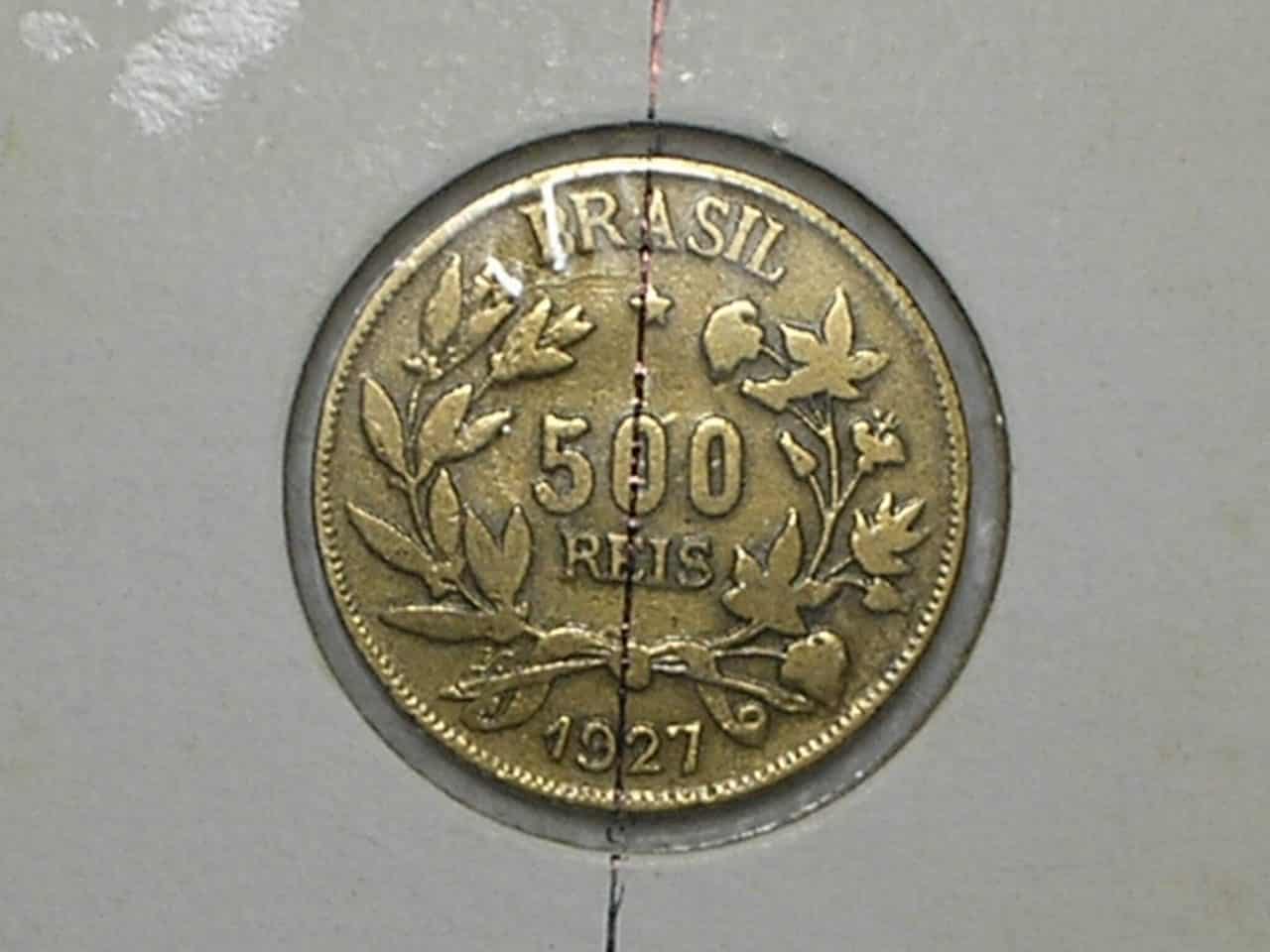| Casa do Colecionador 500 Réis - 1927 / Variante Reverso Inclinado - Rara nessa moeda e data / m170