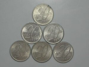 6 moedas de 20 Cruzeiros - 1965 - S/Fc
