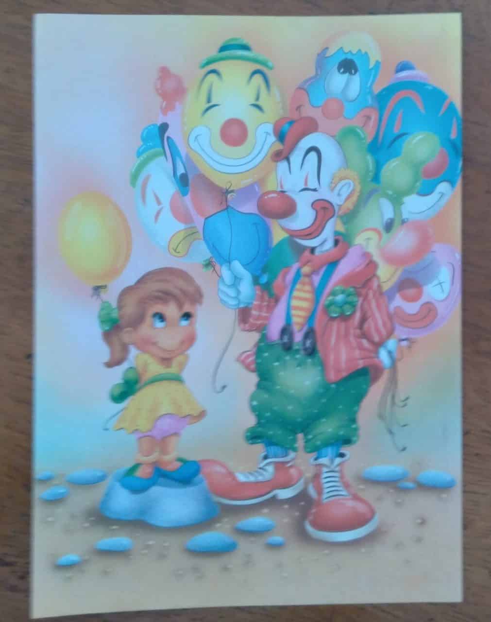 Papel de Carta Decorado Médio / palhaço e menina e balões.