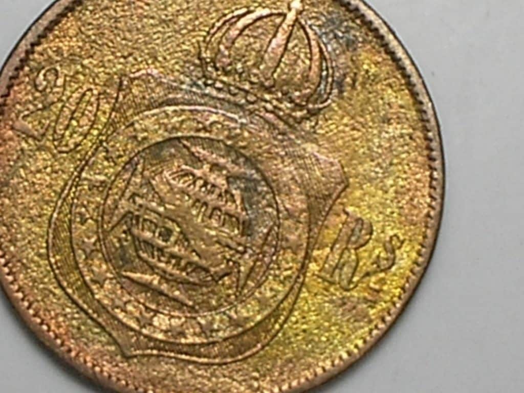 | Casa do Colecionador Rs sem ponto - 20 Réis - 1869 de petrus 2º em bronze