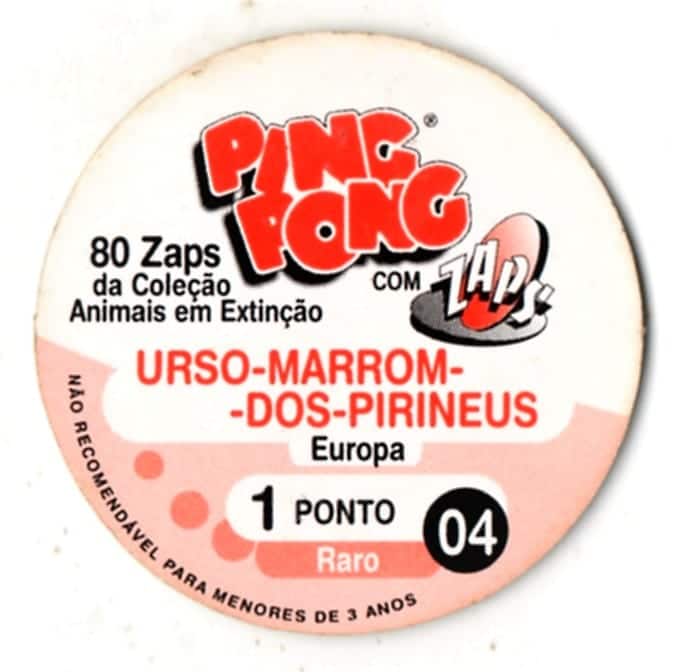 | Casa do Colecionador Tazo Ping Pong - Animais em Extinção - Urso Marrom dos Pirineus - N° 04