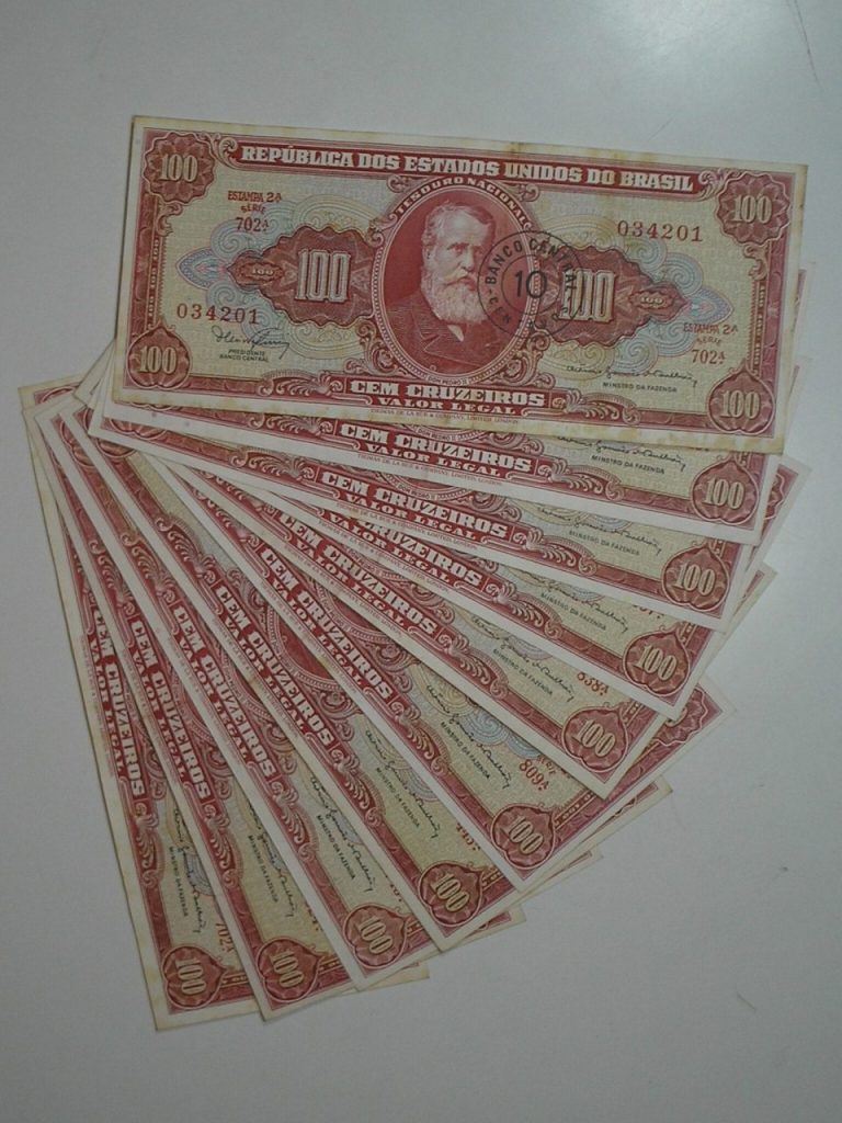 | Casa do Colecionador 10 Cédulas com erro de Impressão MINSTRO da Fazenda / 100 Cruzeiros C-117 / Difíceis de aparecer / - Mbc - / Don Pedro II / 034201