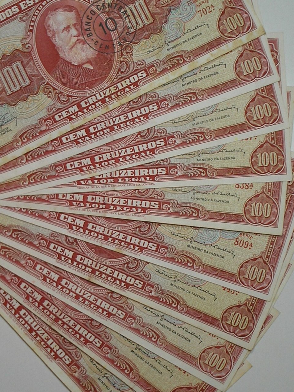 | Casa do Colecionador 10 Cédulas com erro de Impressão MINSTRO da Fazenda / 100 Cruzeiros C-117 / Difíceis de aparecer / - Mbc - / Don Pedro II / 034201