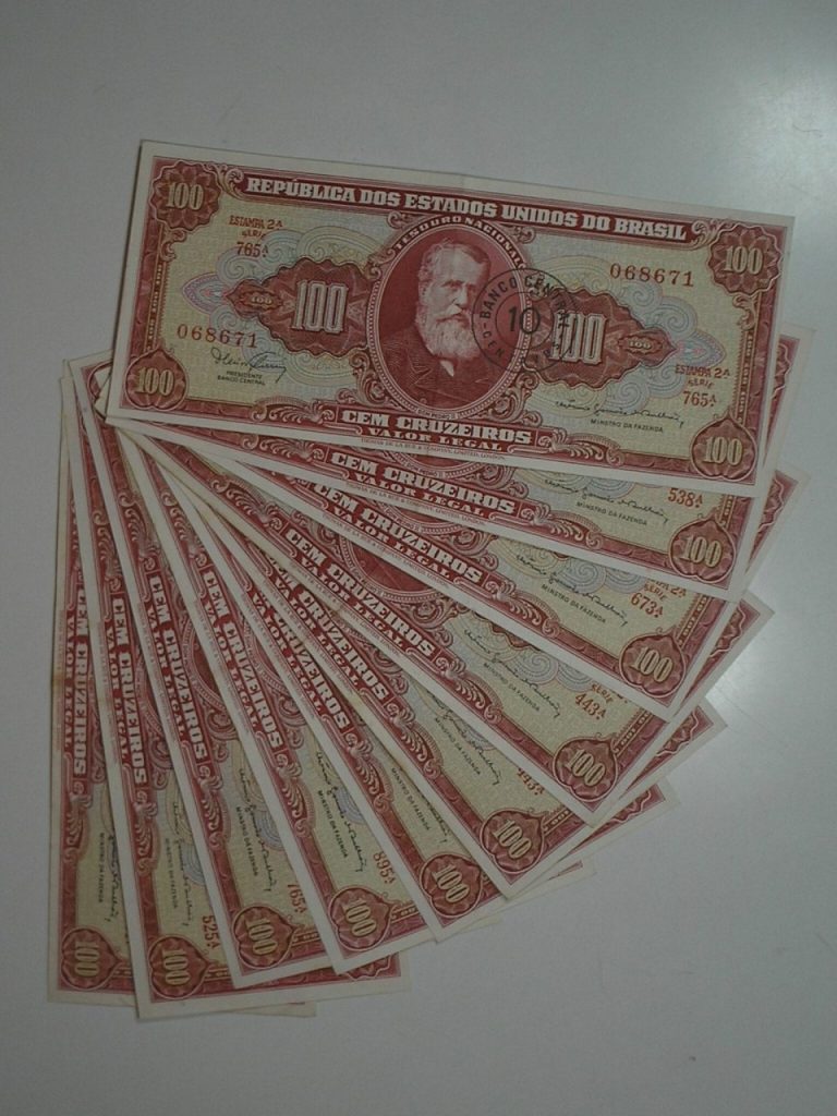 | Casa do Colecionador 10 Cédulas com erro de Impressão MINSTRO da Fazenda / 100 Cruzeiros C-117 / Difíceis de aparecer / Mbc / Don Pedro II / 068671