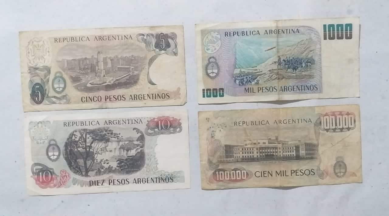 | Casa do Colecionador Argentina - 5, 10, 1.000, 100.000 Pesos Argentinos (Cédulas Estrangeiras)