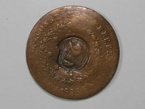 80 Réis - 1828 - Goias --- Escudo sem estrelas / Carimbo 20 / 24 Tulipas "" Rara"" / Bc / Num. do catalogo 693A / m260