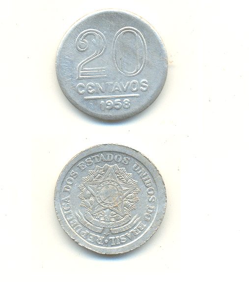 20 CENTAVOS 1958 ALUMÍNIO 1958 DATA ESCASSA .