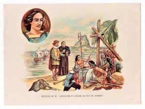 Antiga Gravura Cromocart Estacio De Sá - Anos 60