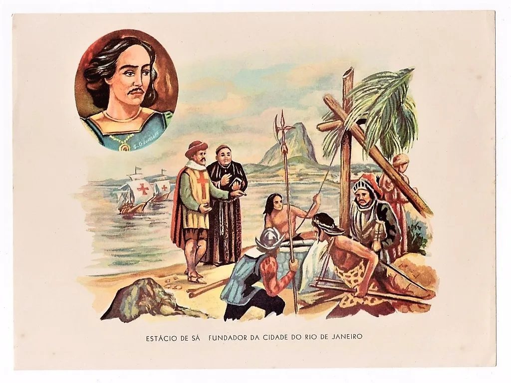 | Casa do Colecionador Antiga Gravura Cromocart Estacio De Sá - Anos 60