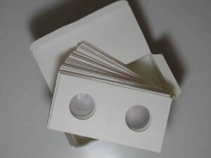 Caixa com 50 Coin Mylar Holder importados para moedas de tamanho até 23 mm - a melhor proteção de moedas - Pccb Professional Collecting Supplies