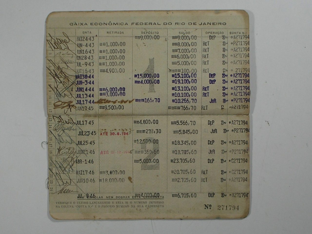 | Casa do Colecionador Documento - Antiga Caderneta de Poupança da Caixa Economica Federal de 1943