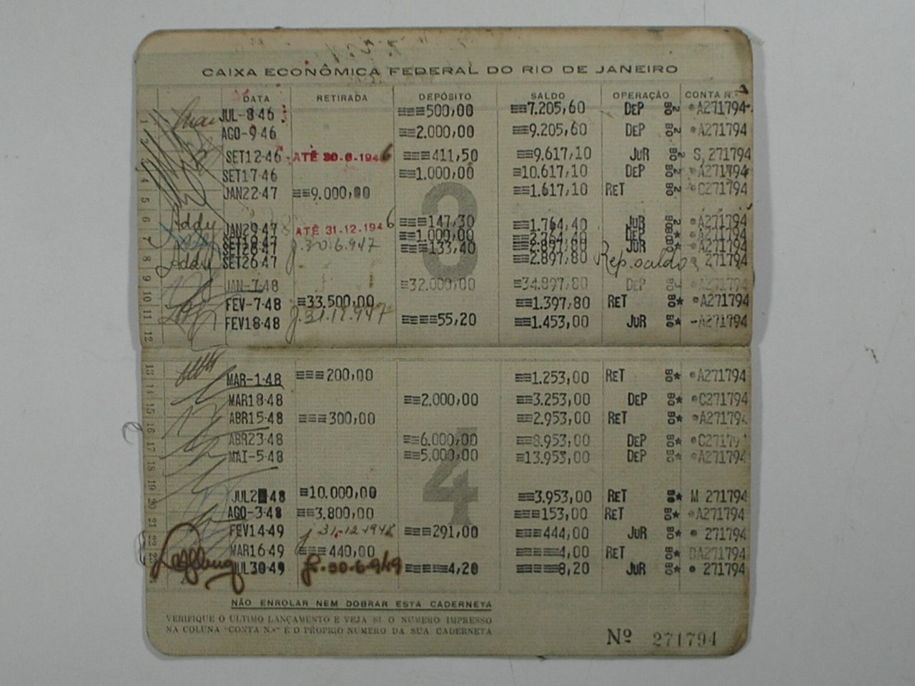 | Casa do Colecionador Documento - Antiga Caderneta de Poupança da Caixa Economica Federal de 1943