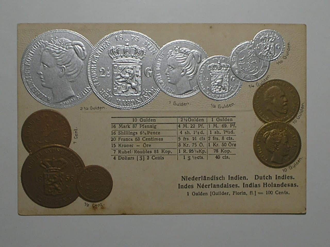 | Casa do Colecionador Raro Cartão Postal Tema A Numismática C/ Moedas Da Indias Holandesas