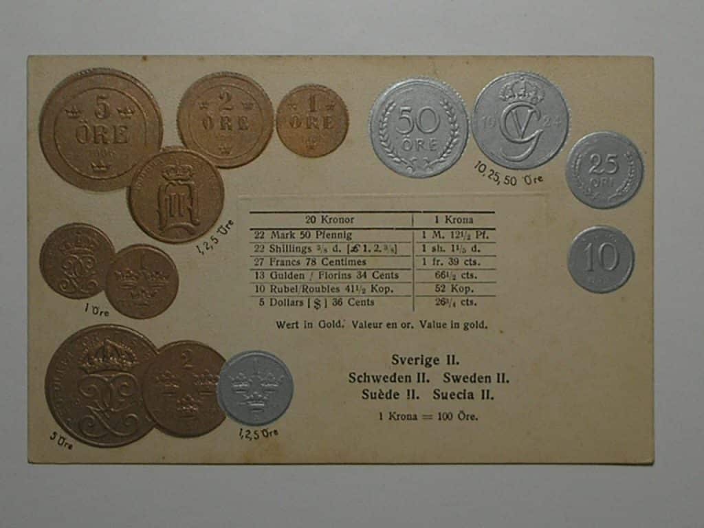 | Casa do Colecionador Raro Cartão Postal Tema A Numismática C/ Moedas Da Suécia II