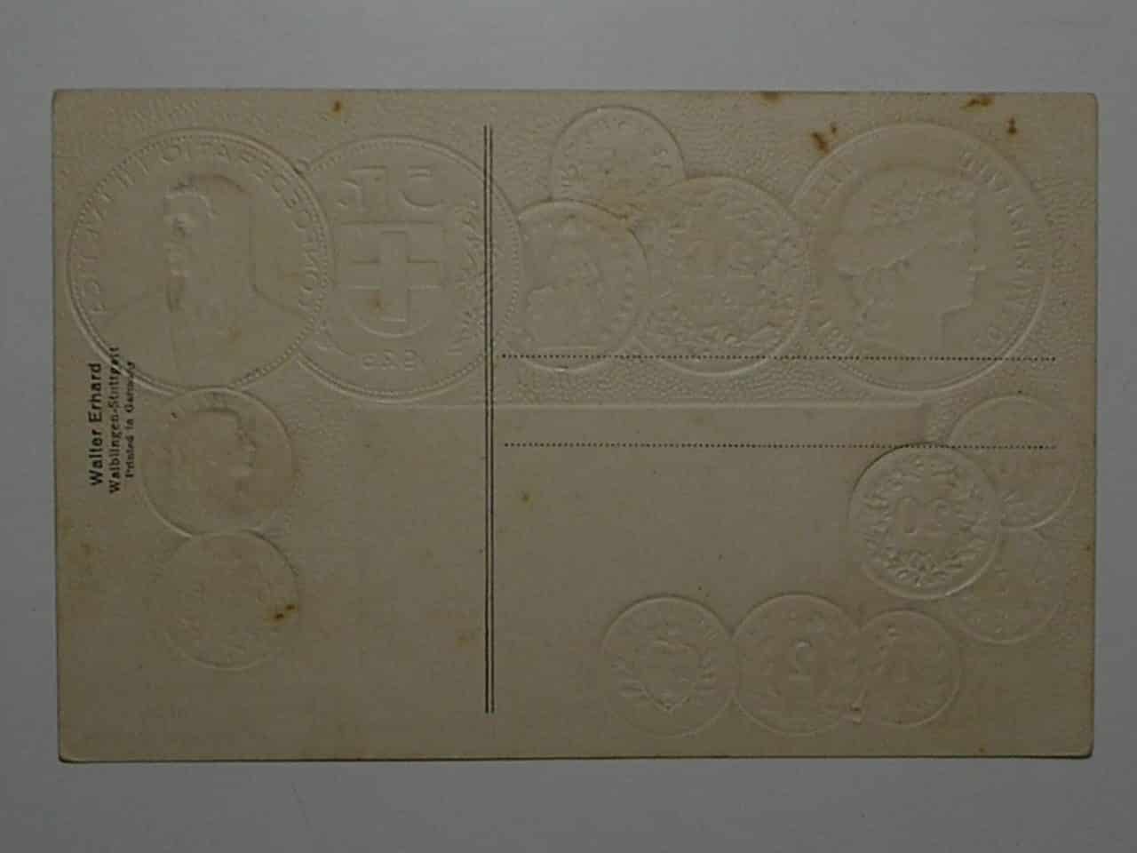 | Casa do Colecionador Raro Cartão Postal Tema A Numismática C/ Moedas Da Suiça