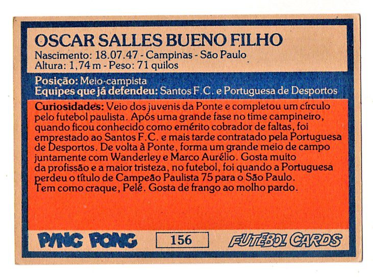 | Casa do Colecionador Ping Pong Futebol Cards Associação Atletica Ponte Preta - Nº 156 - Dica