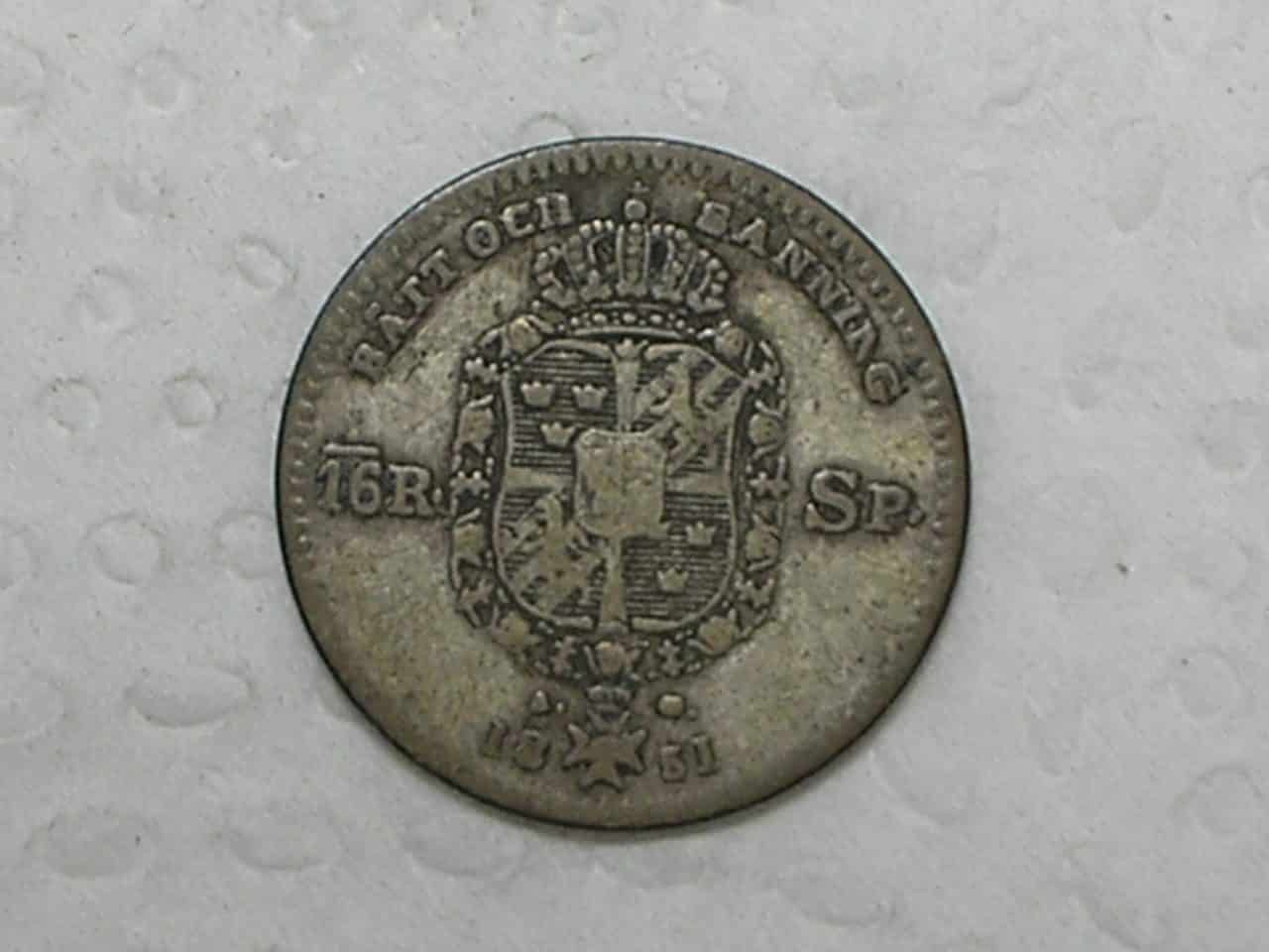 | Casa do Colecionador Suécia) 1/16 Riksdaler - 1851 / Prata / box13
