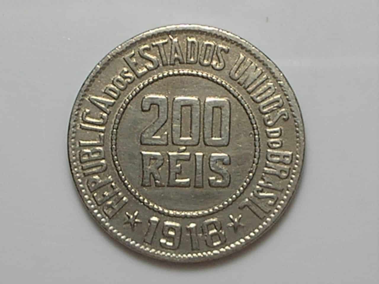 200 Réis - 1918 / Primeira da Série / Mbc+ / Níquel