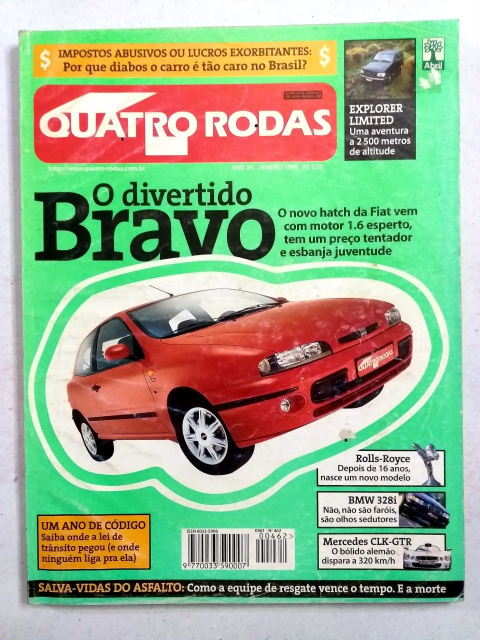 | Casa do Colecionador 4 (Quatro) Rodas - Ano 39 - Edição 462 - O Divertido Bravo - Janeiro 1999 (Revista)