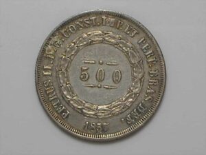 500 Réis - 1857 / Prata / Mbc/sob / Império do Brasil
