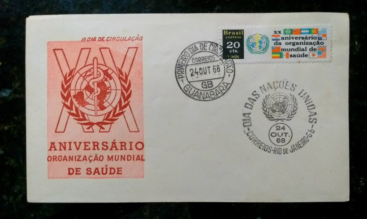 | Casa do Colecionador Envelope FDC (1º Dia de Circulação) Não Oficial - Selo RHM C615 - 20° Aniversário da Organização Mundial da Saúde - 24/10/1968