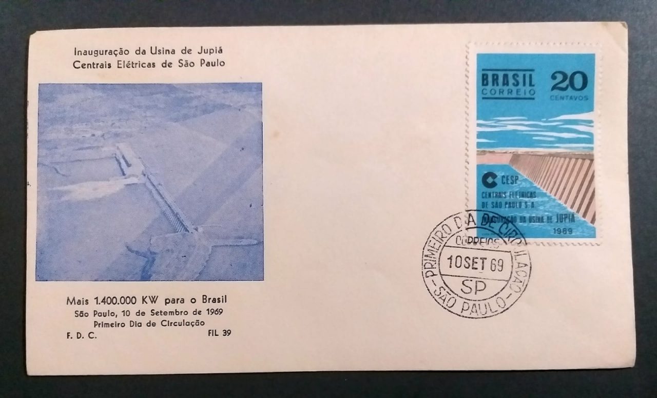 | Casa do Colecionador Envelope FDC (1º Dia de Circulação) Não Oficial - Selo RHM C646 - Inauguração da Usina de Jupiá, Rio Paraná - 10/09/1969