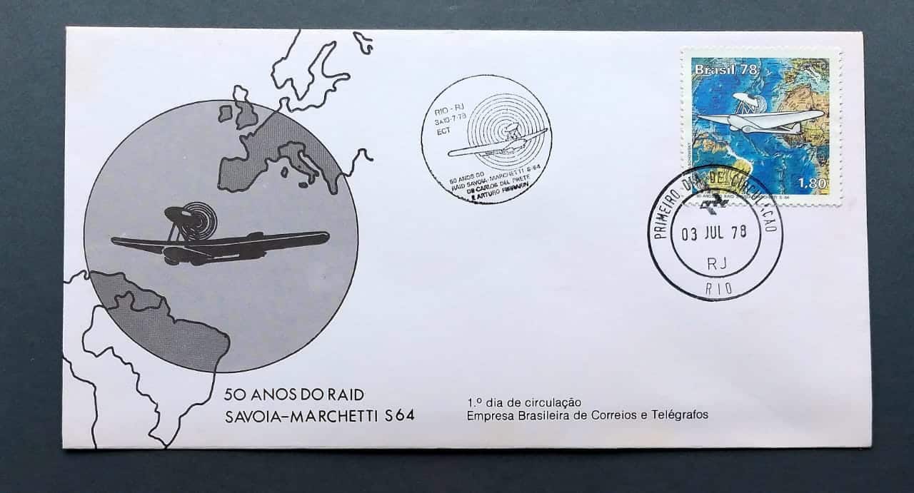 | Casa do Colecionador Envelope FDC (1º Dia de Circulação) RHM FDC-154 com Carimbo CBC + 1º Dia - Raid Savoia Marchetti - 03/07/1978