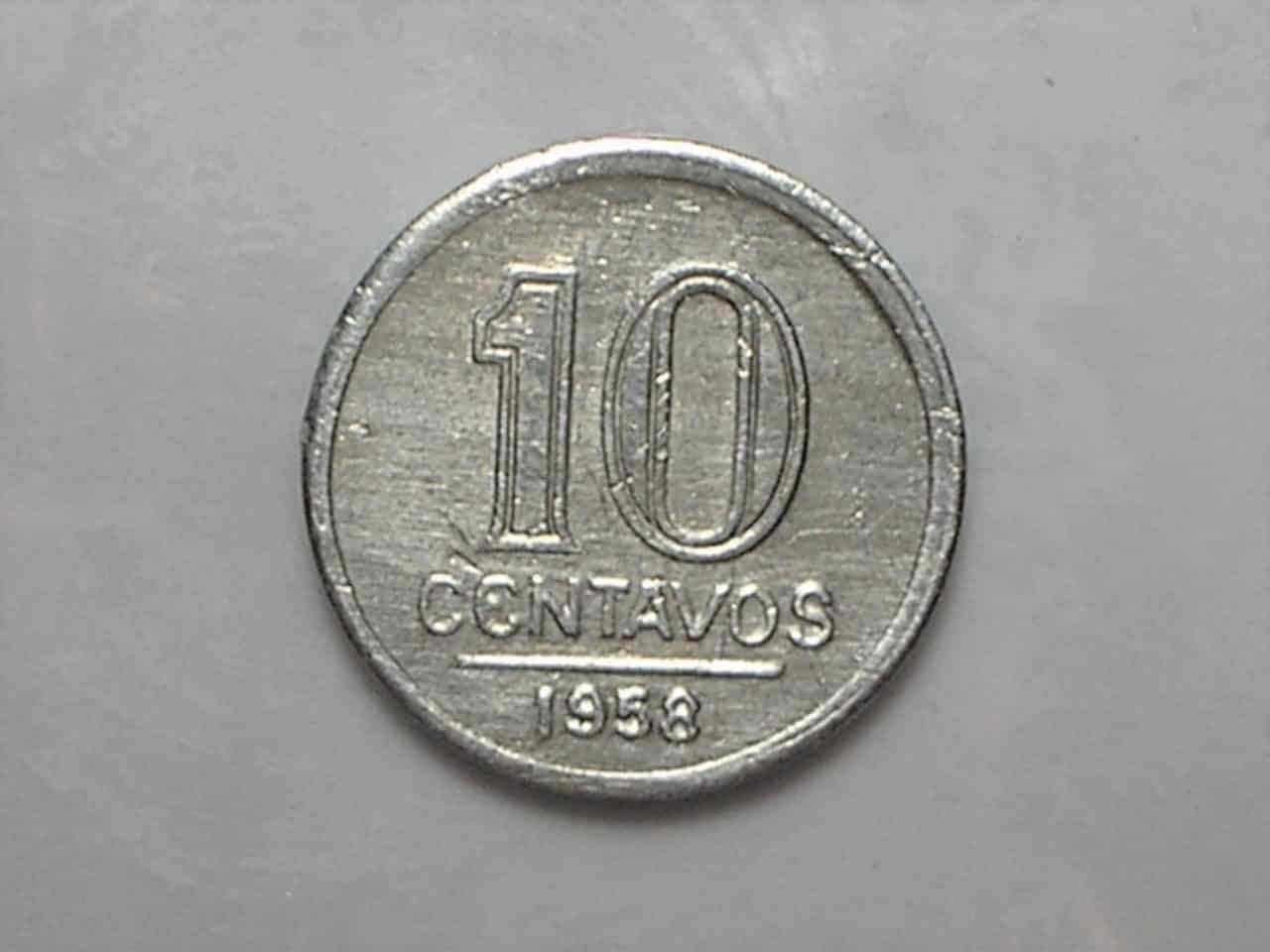 | Casa do Colecionador - Raro exemplar) 10 Centavos - 1958 em aluminio - peça chave da coleção no estado de "Soberba" - linda.