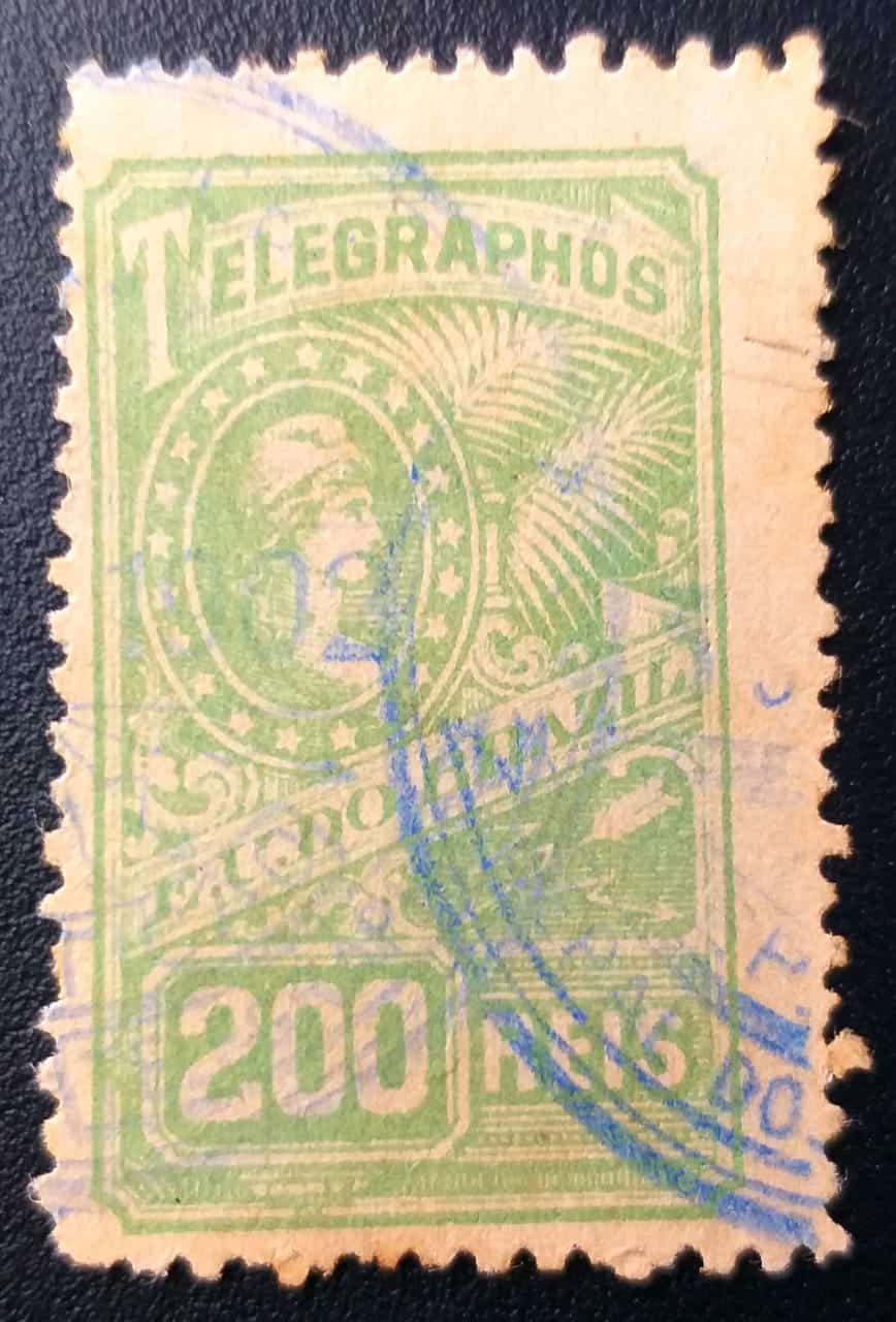 | Casa do Colecionador Telégrafos - RHM T12 (Usado) Emissão Oficial - Alegoria da República - 200 Réis - 01/04/1899 (Selos/Filatelia)