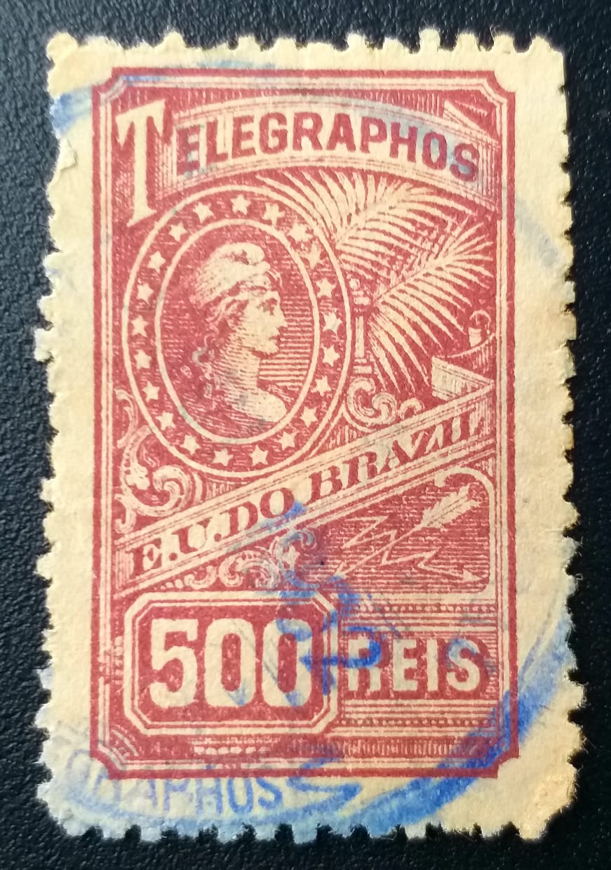 | Casa do Colecionador Telégrafos - RHM T13 (Usado) Emissão Oficial - Alegoria da República - 500 Réis - 01/04/1899 (Selos/Filatelia)
