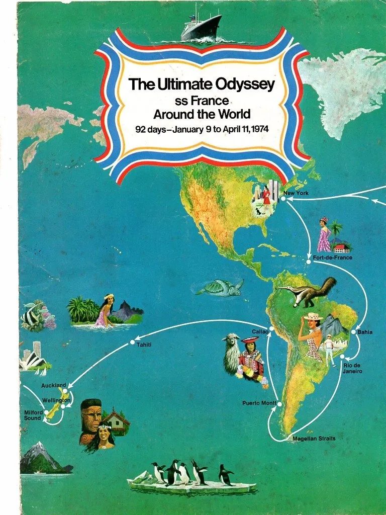 | Casa do Colecionador Folder Propaganda Navio SS France Volta Ao Mundo - 1974