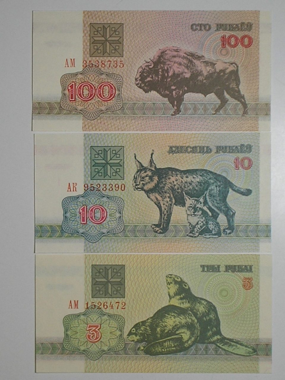 | Casa do Colecionador Bielo Russia) 3 / 10 / 100 Rublei - 1992 / Flor de Estampa / ce04