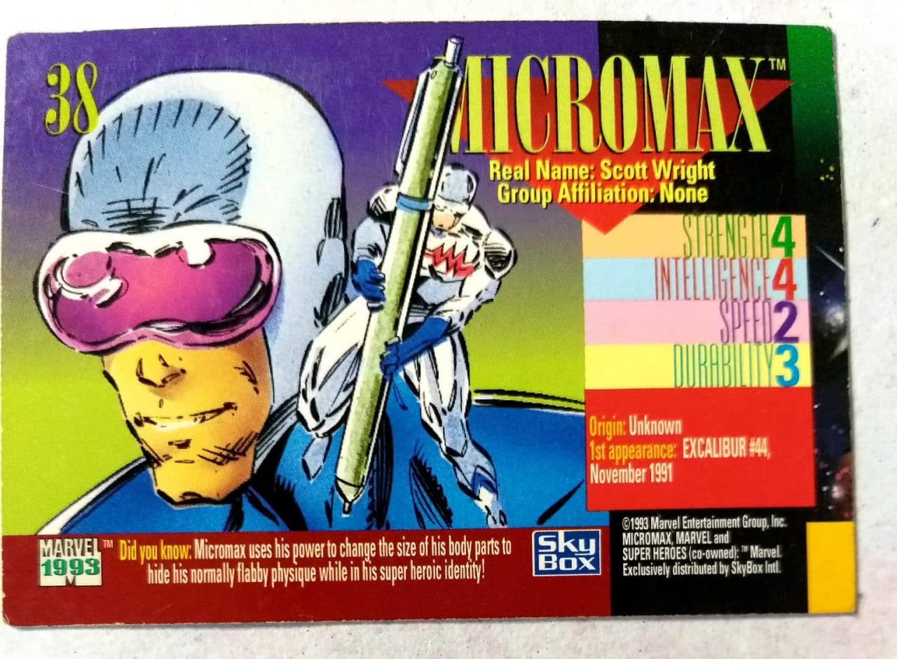 | Casa do Colecionador Card - Marvel 1993 Nº 038 - Micromax (Skybox)